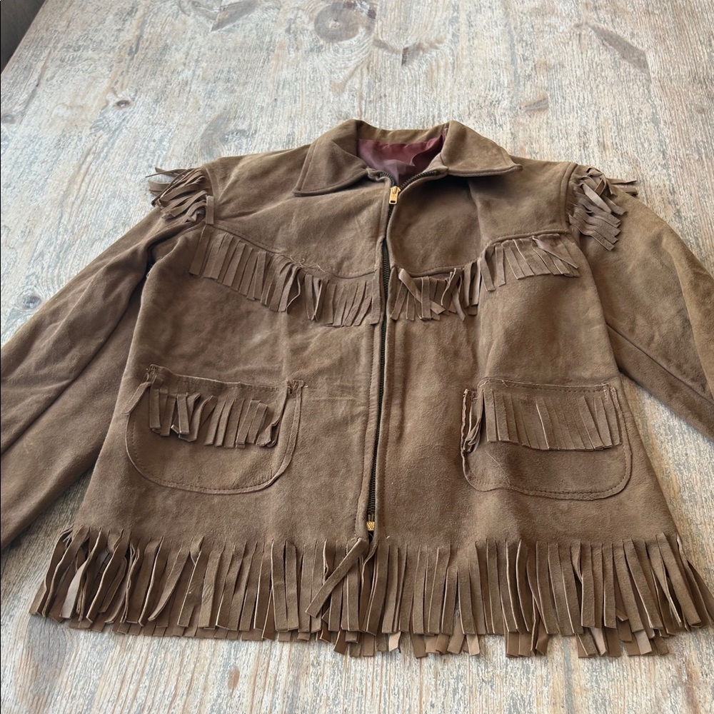 Vintage Brown Leather Fringe Jacket